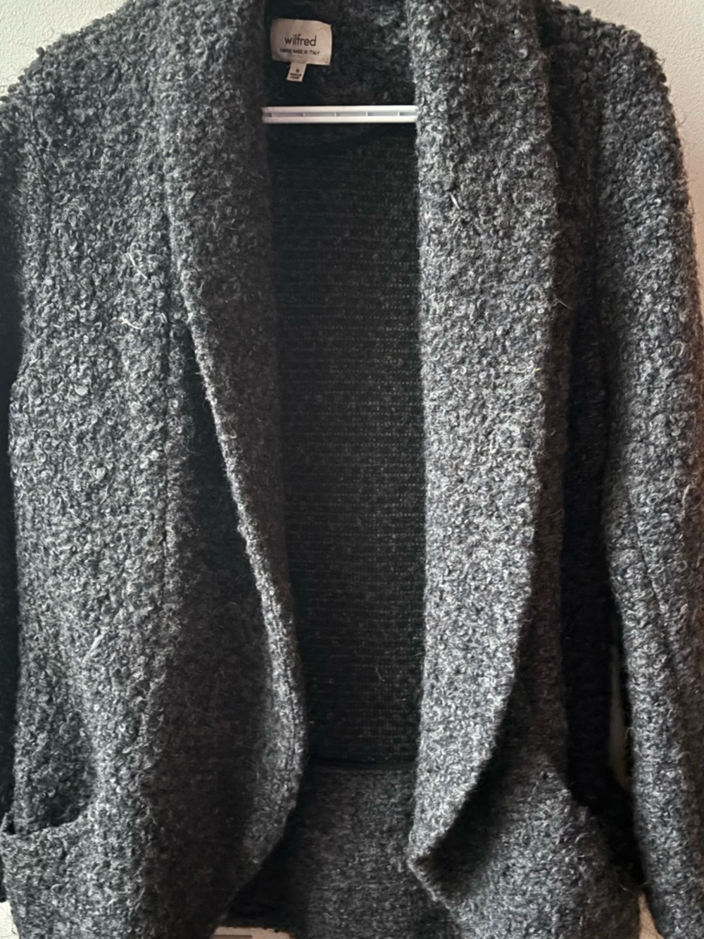 Wilfred Charcoal Bouclé Shawl Collar Cardigan